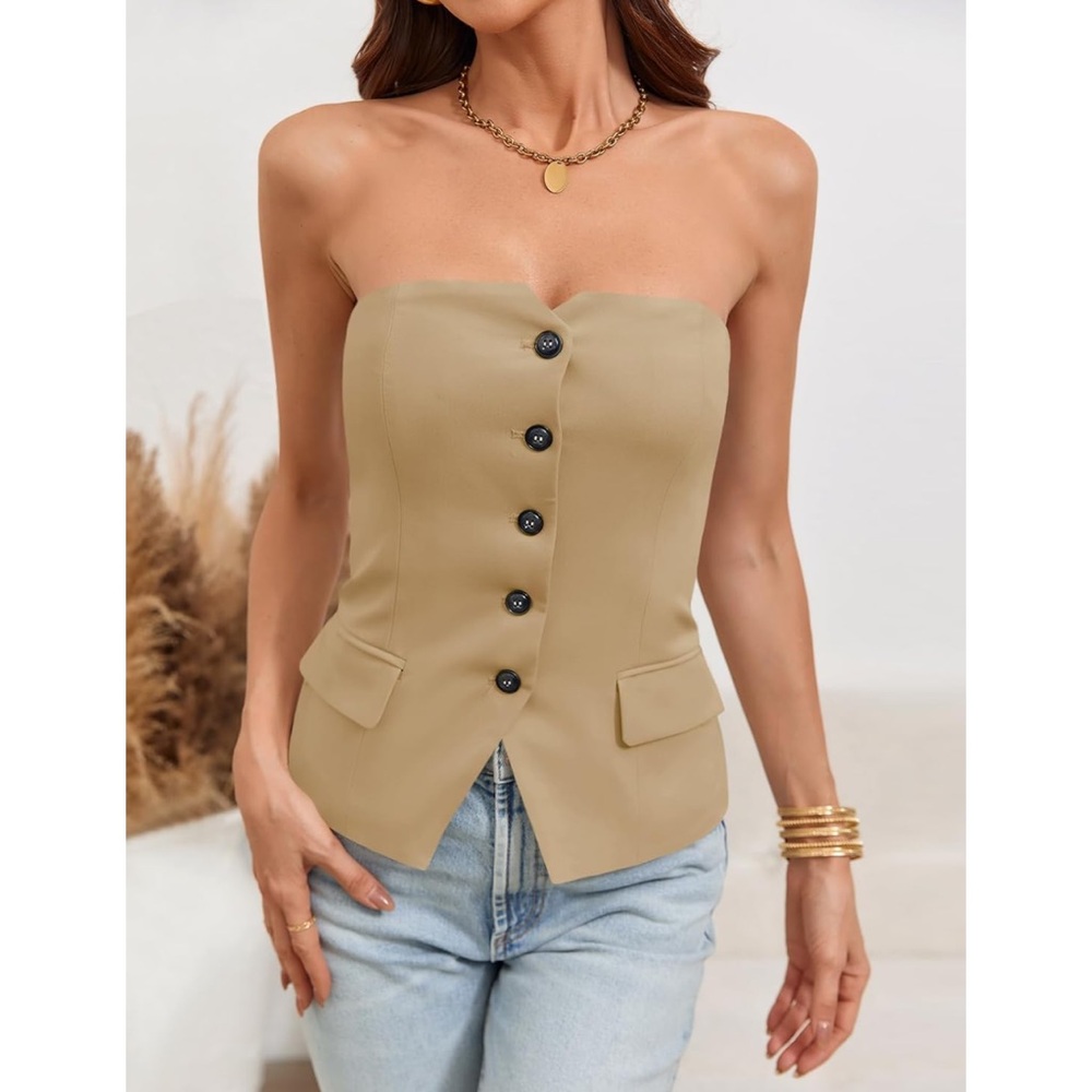 Women’s Notched Neck Button Down Tube Tops Fitted Blazer M (NWOT) - Picture 4 of 6